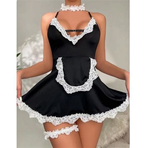 Mesdames femme de chambre en dentelle élégante robe à bretelles ensemble de lingerie sexy