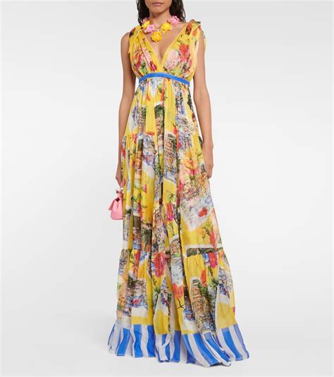 Dolce And Gabbana Portofino Printed Silk Chiffon Gown In Multicoloured