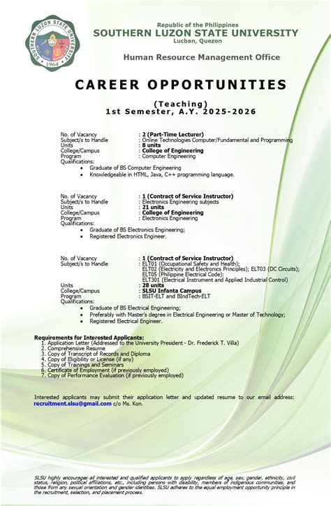 Update... - Southern Luzon State University - Recruitment Unit | Facebook