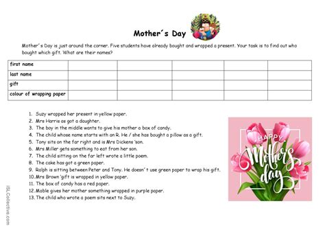 Mothers Day English Esl Worksheets Pdf Doc