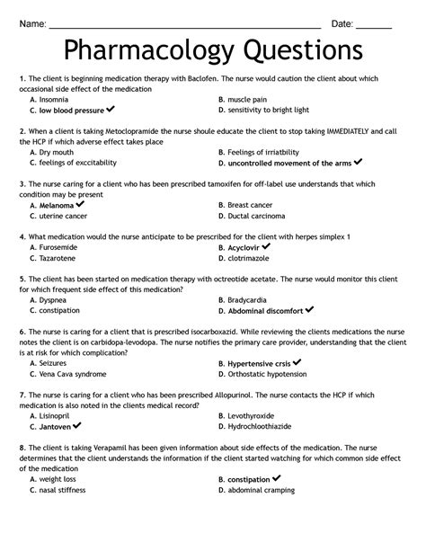 Pharmacology Questions Answer Key Pharmacology Questions 1 The