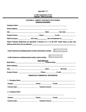 Fillable Online Spp Appendix A Credit Application Form CREDIT