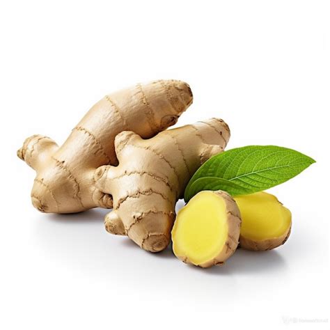 Premium Ai Image Fresh Ginger Rhizome With Sliced And Green Leaves