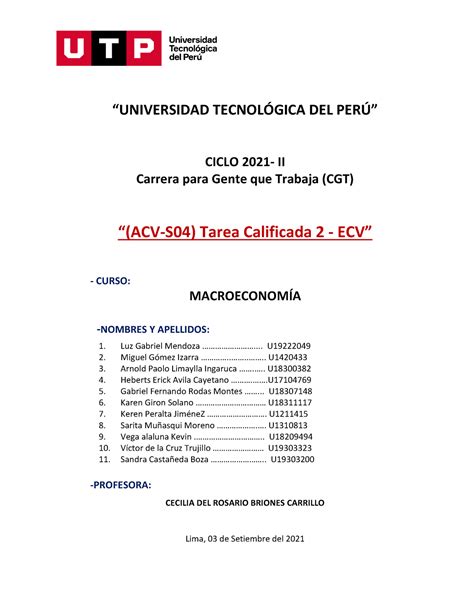 Acv S Tarea Calificada Ecv Universidad Tecnol Gica Del Per