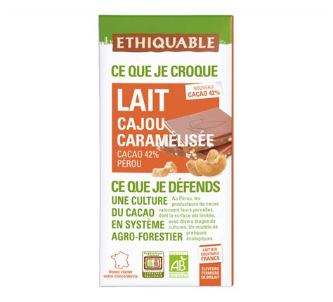 Chocolat Au Lait Bio Cajou Caram Lis E Issu Du Commerce Equitable