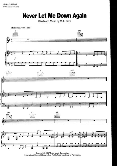 Depeche Mode Never Let Me Down Again Sheet Music Pdf Free Score