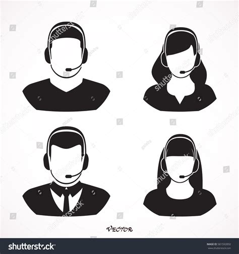 Male Female Call Center Avatars Headset เวกเตอร์สต็อก ปลอดค่าลิขสิทธิ์ 581592850