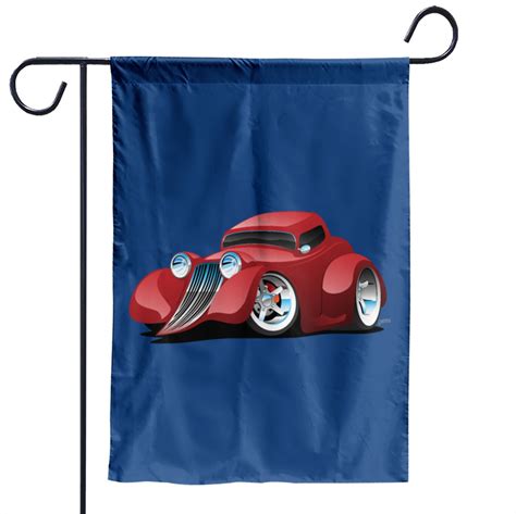 Red Hot Rod Restomod Custom Coupe Cartoon Garden Flags