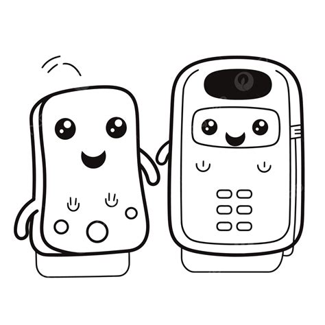 Kawaii Cellphone And Phone Coloring Page Outline Sketch Drawing Vector