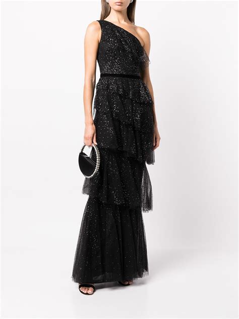 Marchesa Notte Tiered One Shoulder Gown Farfetch