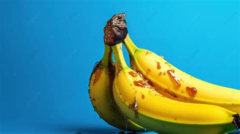 Três Bananas Em Fundo Azul Líquido Derramando Sobre Elas Banana