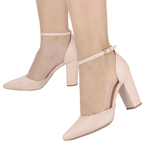 Sapato Scarpin Feminino Bico Fino Salto Bloco Grosso Moda Blogueira