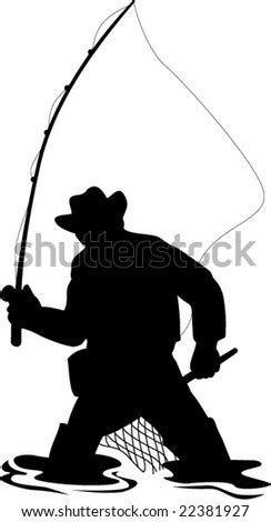 Fly Fisherman Catching A Trout Stock Vector Illustration 22381927