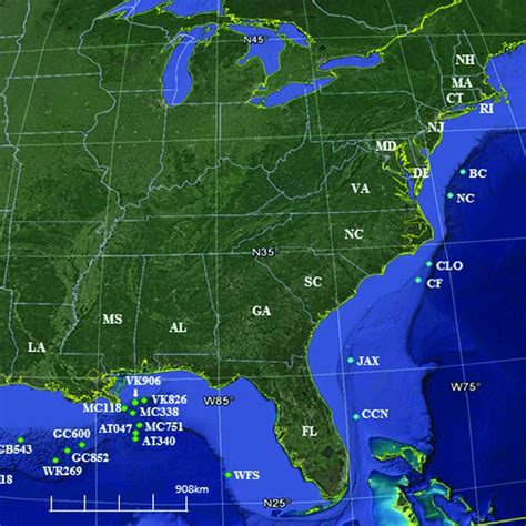 Map Of Northwestern Atlantic Nwa And Gulf Of Mexico Gom Sampling Download Scientific