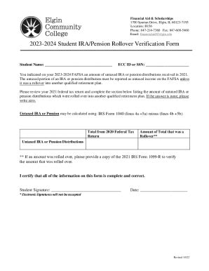 Fillable Online Student Ira Pension Rollover Verification