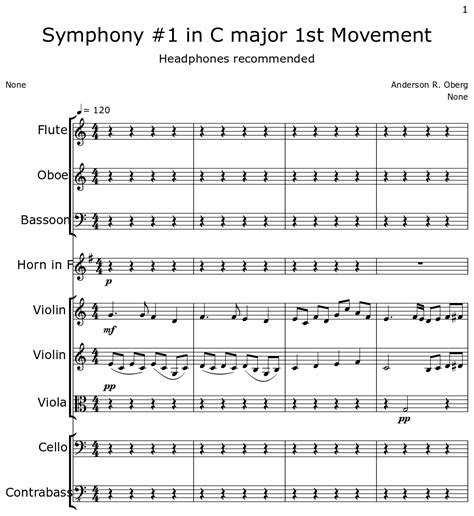 Symphony 1 In C Major 1st Movement Sheet Music For Flute Oboe Bassoon Horn In D Violin