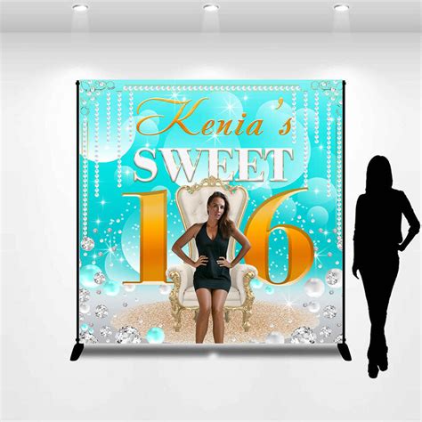 Sparkling Blue Bokeh Custom Sweet 16 Birthday Backdrop Lofaris