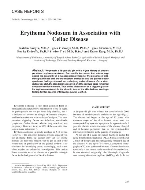 Pdf Erythema Nodosum In Association With Celiac Disease Eszter Karg