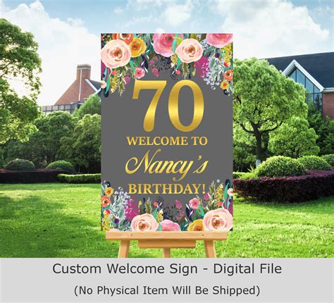 70th Birthday Welcome Sign Poster Floral Women Birthday Etsy