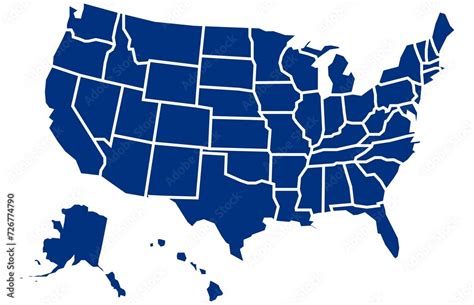 Us Map Poster Map Of United States Of America With State Deep Blue