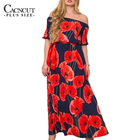 Women Plus Size Flower Print Long Dress Maxi Big Large Size Summer