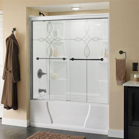 Delta Lyndall 60 In X 58 18 In Semi Frameless Traditional Sliding Bathtub Door In White And