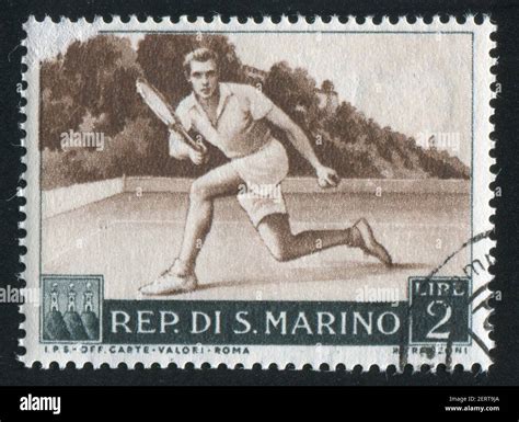 San Marino Circa Stamp Printed By San Marino Shows Tennis