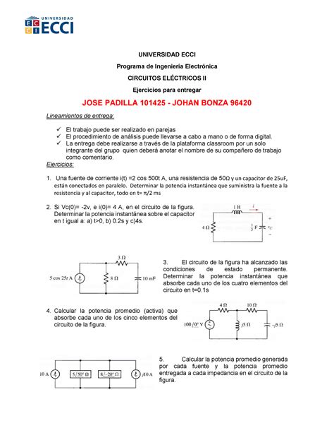 Ejercicios Potencia Circuitos II UNIVERSIDAD ECCI Programa De