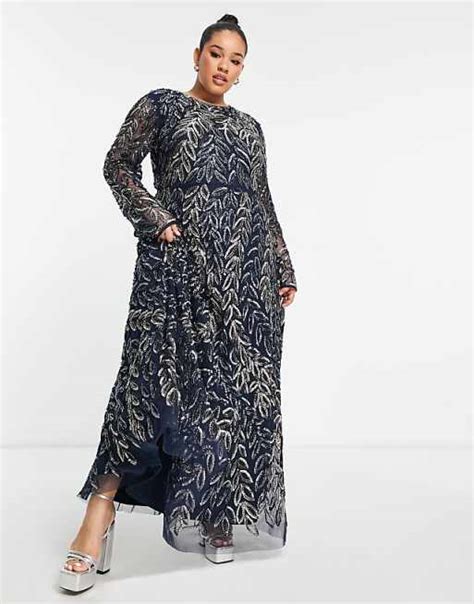 Frock And Frill Plus Allover Premium Embellished Maxi Dress In Navy Asos