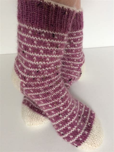 Hand Knit Fair Isle Socks Made Of An Alpaca Blend Yarn In Dusty Rose