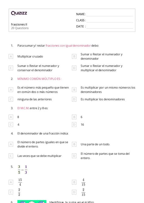 50 Multiplicar Y Dividir Fracciones Hojas De Trabajo Para Grado 7 En Quizizz Gratis E Imprimible