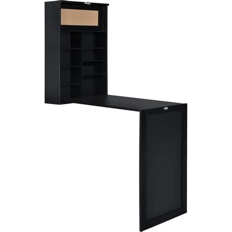 Table Murale Pliable Bureau Mural Rabattable Mdf Noir 156 X 50 X 915