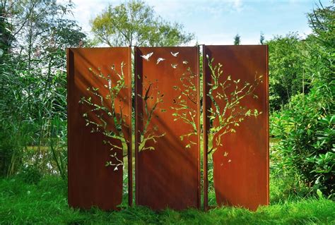 Gartenwand Sichtschutz Wand Baum Stahl Rost 75x195 Cm