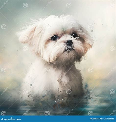 Cute Maltese Dog Poses On A Picturesque Cobblestone Street Royalty Free