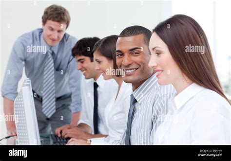 Enthusiastic Business Team Working At Computer Stock Photo Alamy