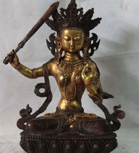 Tibet Fane Buddhism Copper Bronze Manjushri Kwan Yin Guan Yin