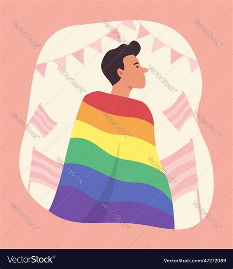 Gay Man Wrapped In Rainbow Flag For Lgbt Pride Vector Image