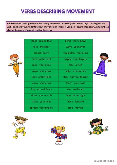 Verbs Describing Movement English Esl Worksheets Pdf Doc