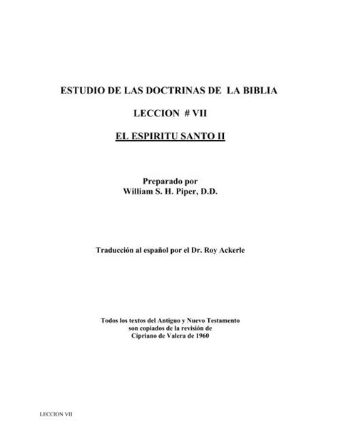 Estudio De Las Doctrinas De La Biblia Leccion Vii El Espiritu Santo Ii