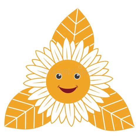 Sonriente Girasol Vector Ilustración Aislado Sobre Fondo Blanco Dibujo