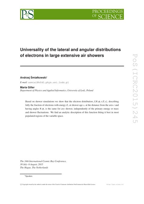 PDF Universality Of The Lateral And Angular Distributions Of