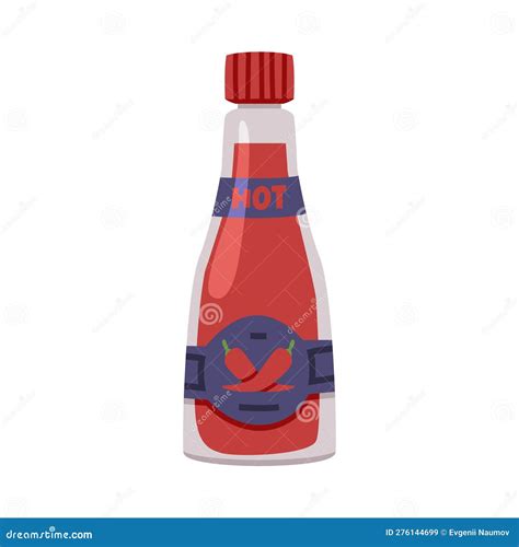Hot And Spicy Chili Sauce In Glass Bottle With Label And Cap Vector Illustration Stock Vector
