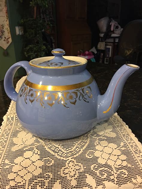 Vintage Hall Teapot Beautiful Blue 22k Gold Design Marked Lovely