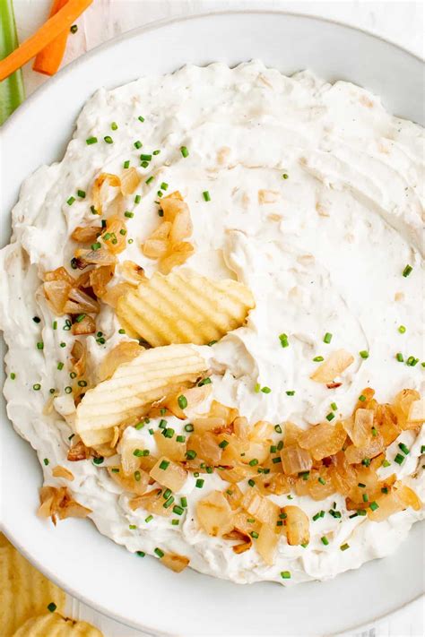 french onion dip  forked spoon