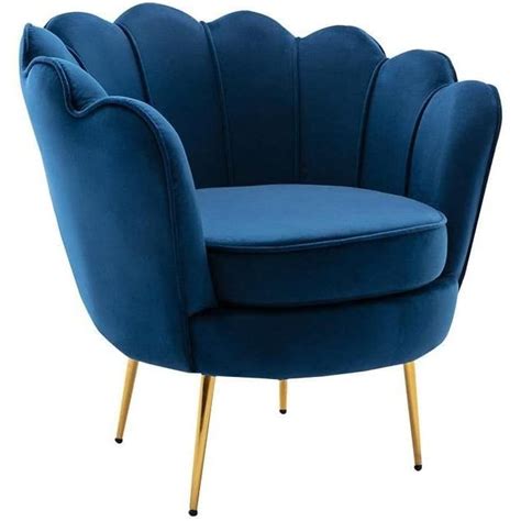 Fauteuil Coquillage En Velours Bleu Nuit Dandelion 215 Cdiscount Maison