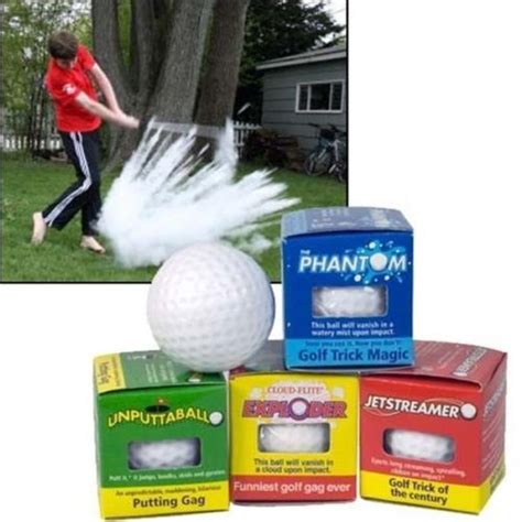 4 Assorted Trick Prank Golf Balls Exploding Wobble Mist Streamer 1