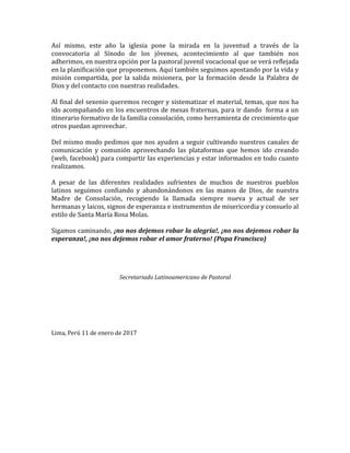 Carta De El Secretariado La A La Familia Consolaci N Pdf