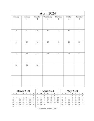 Editable Calendar April 2024