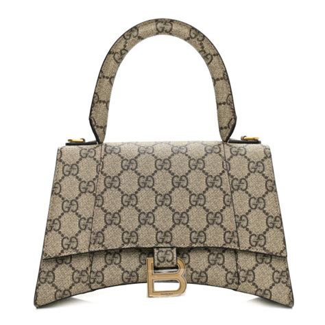 BALENCIAGA X GUCCI GG Supreme Monogram Small Hourglass Top Handle Bag