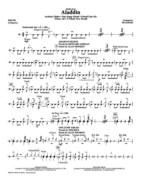 Aladdin Medley Arr Ed Lojeski Drums By Alan Menken Sheet Music